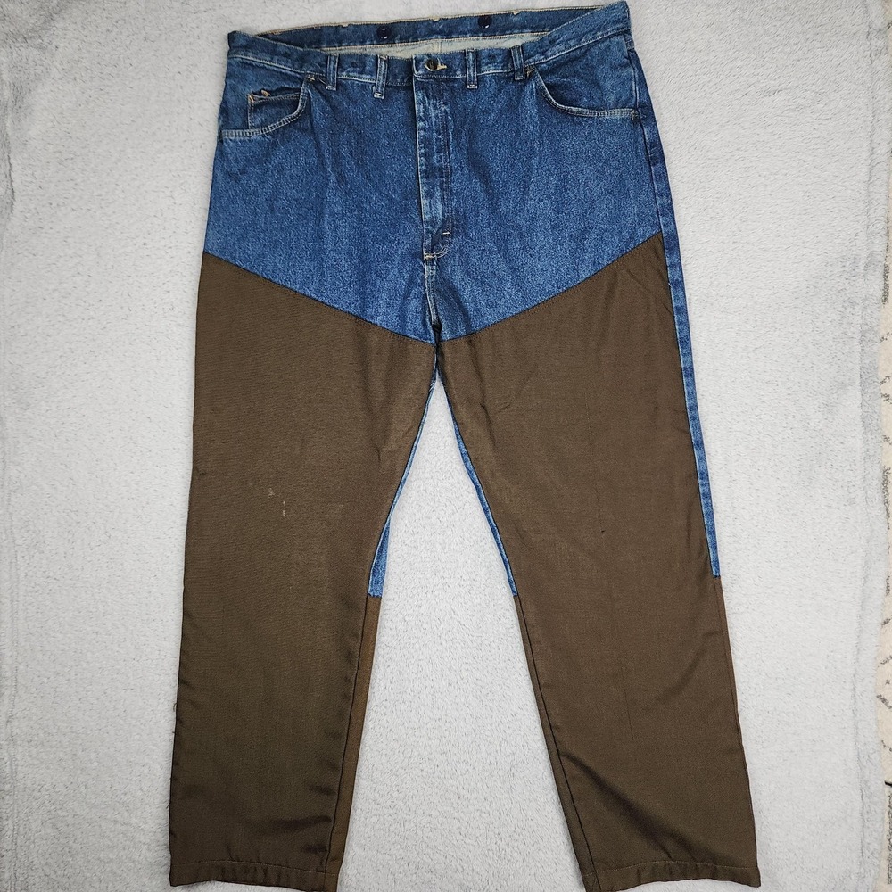 Wrangler ProGear Jeans Mens 44x32 Blue Brown Denim Nylon Overlay Hunting PG101AN